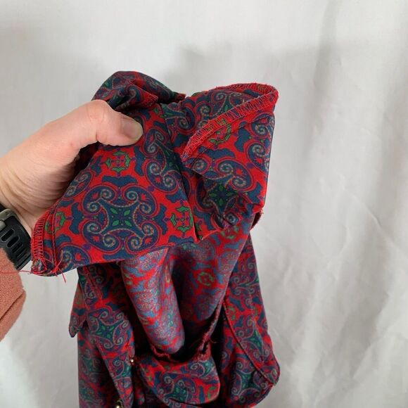 Leslie Fay Midi Dress Women's 8 Petite Red Blue Long Sleeve Collared Pleated - Picture 10 of 10